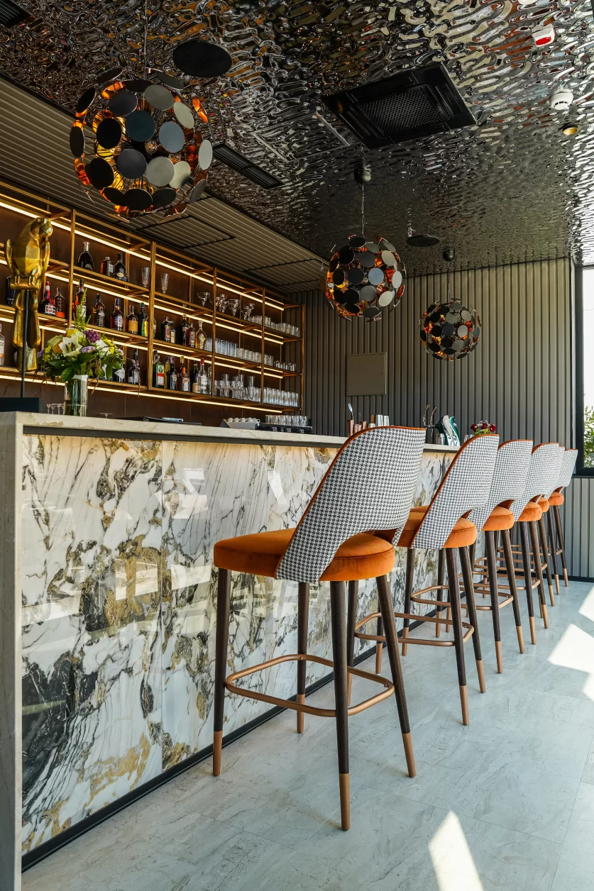 The bar and some bar chairs at Hotel Medistone in Omiš, Croatia