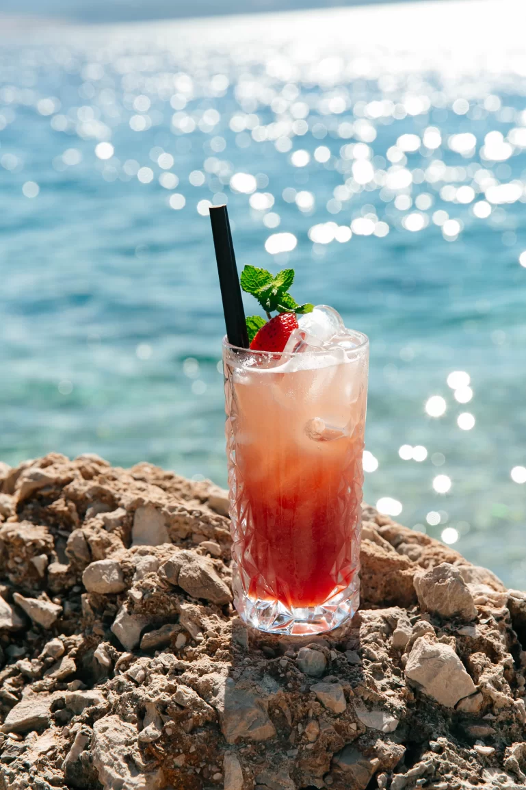 A cocktail with views of the Adriatic, taken on a beach near Hotel Medistone
